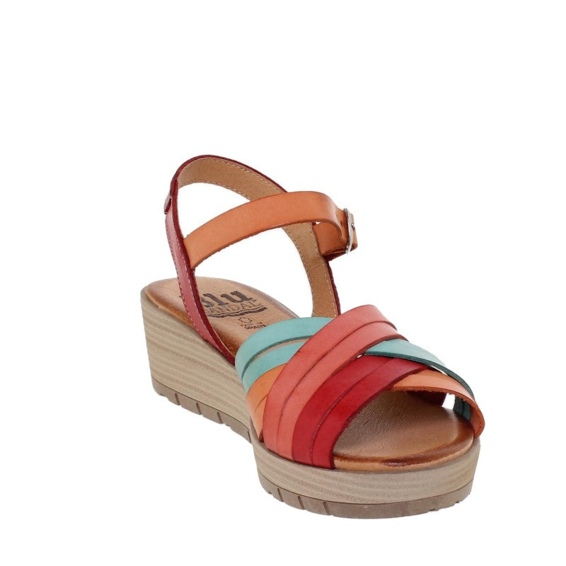 Sandalias de cuña de piel multicolor para mujer – Tacón de 4,5 cm