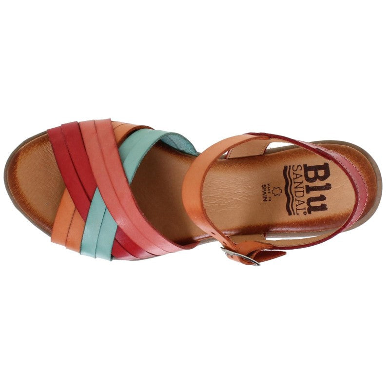 Sandalias de cuña de piel multicolor para mujer – Tacón de 4,5 cm