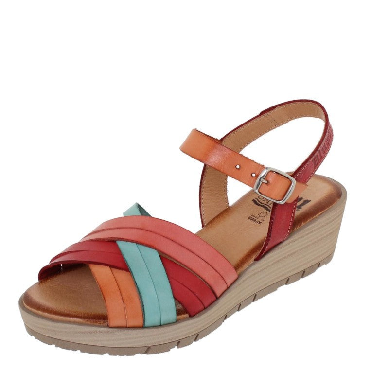 Sandalias de cuña de piel multicolor para mujer – Tacón de 4,5 cm