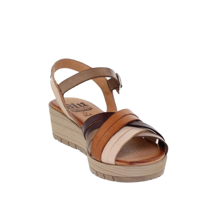 Sandalias de cuña de piel multicolor para mujer – Tacón de 4,5 cm