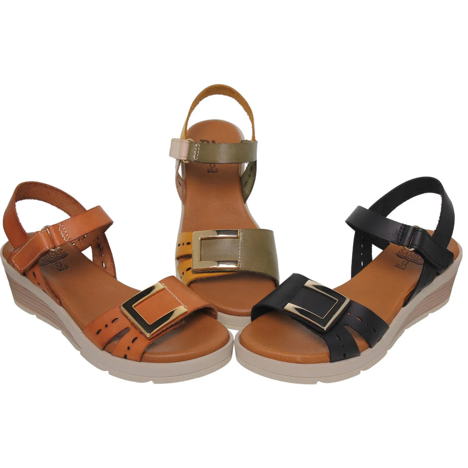 Sandalia de cuero cómoda con correa ajustable para mujer