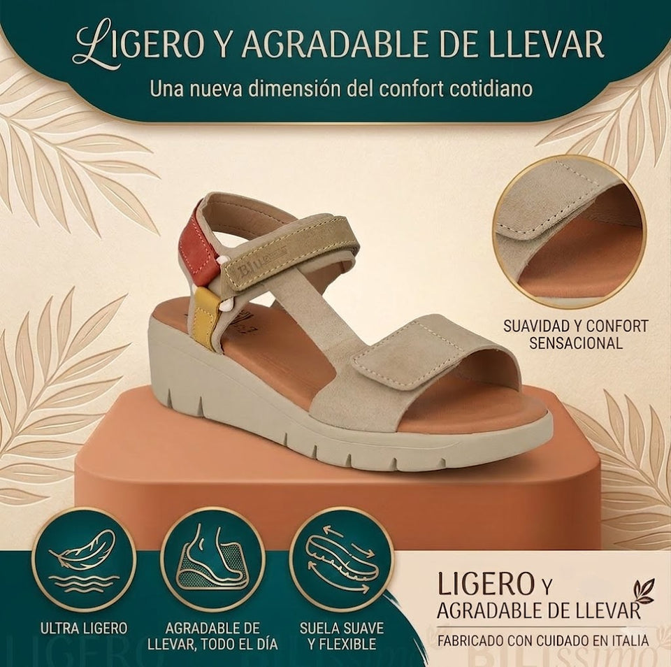 Sandalia de cuero cómoda para mujer con cierre de velcro