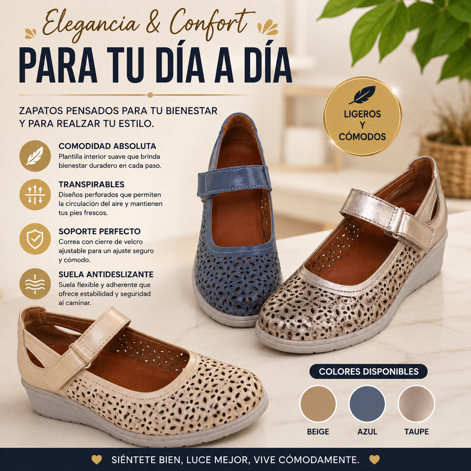Zapatos de confort para mujer de cuero – Ligeros, transpirables y con plantilla ergonómica