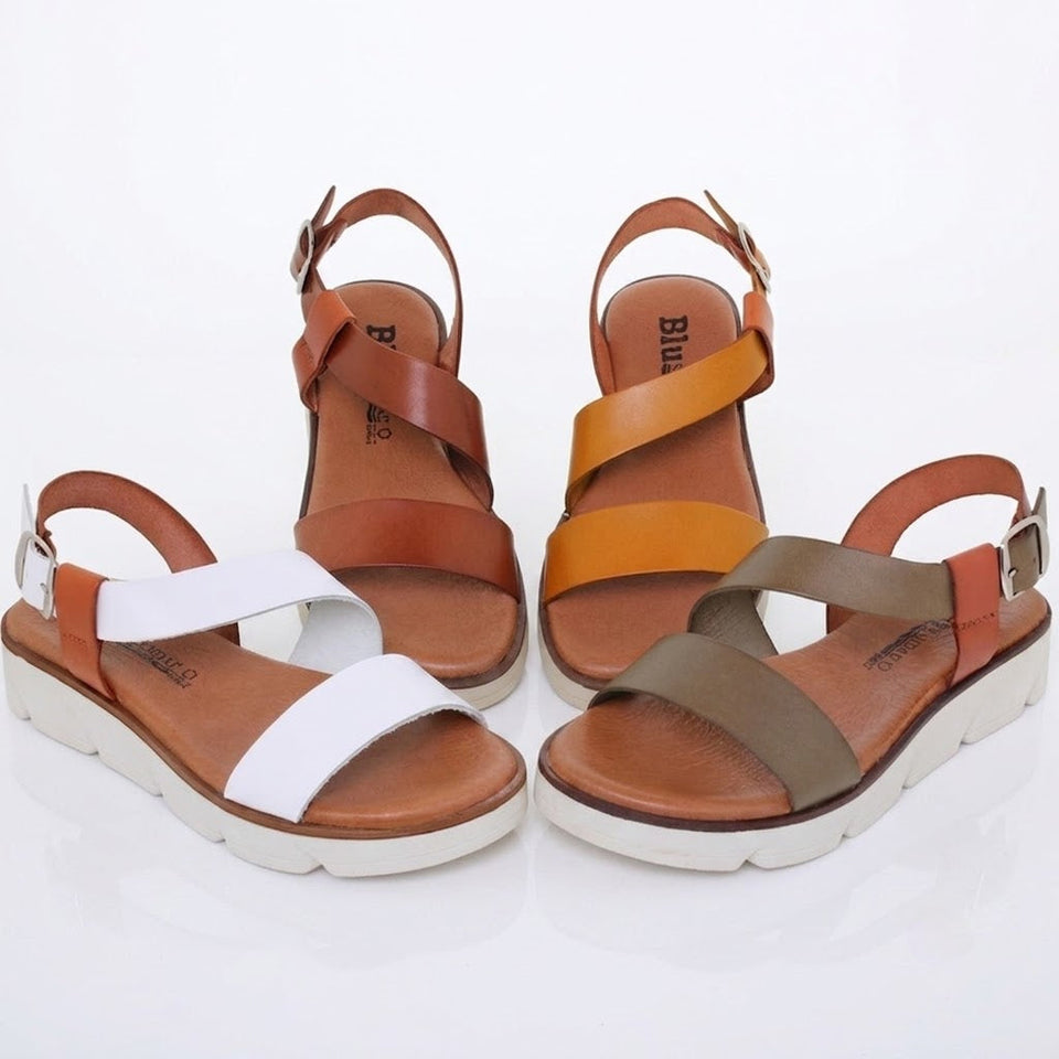 Sandalias de cuña de piel para mujer – Tacón de 3 cm y plantilla cómoda