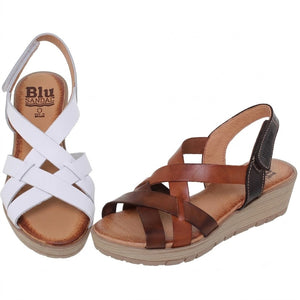 Sandalias de cuña de piel para mujer – Multicuero y blanco