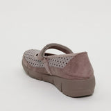 Zapatos de cuña de textil para mujer – Blanco y topo