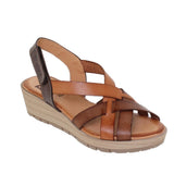 Sandalias de cuña de piel para mujer – Multicuero y blanco