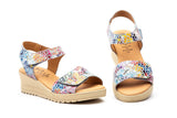 Sandalias de Mujer de Cuero con Estampado y Múltiples Tiras Ajustables con Velcro