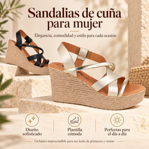 Sandalia Elegante de Piel con Cuña Alta