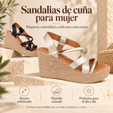 Sandalia Elegante de Piel con Cuña Alta