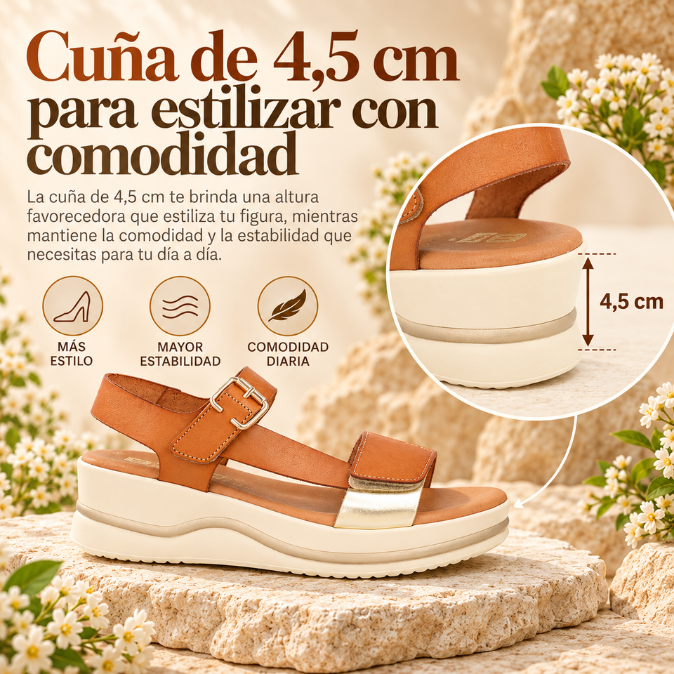 Sandalia Mujer de Piel – Diseño Elegante con Cuña de 4,5 cm
