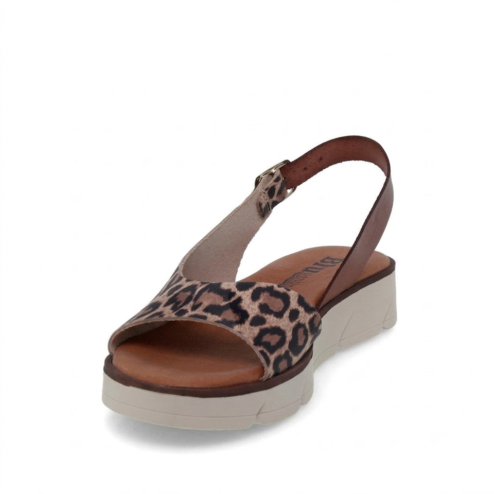 Sandalia de Cuña de Cuero con Estampado Leo – Cuña de 3 cm