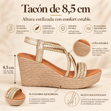 Sandalia de Mujer de Piel con Cuña de 8,5 cm