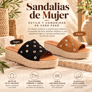 Sandalia de Mujer en Piel – Negro y Cuero