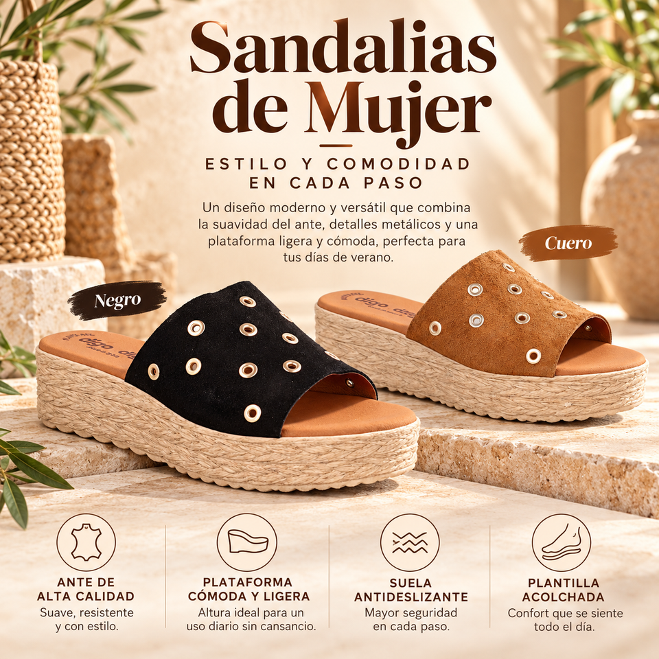 Sandalia de Mujer en Piel – Negro y Cuero