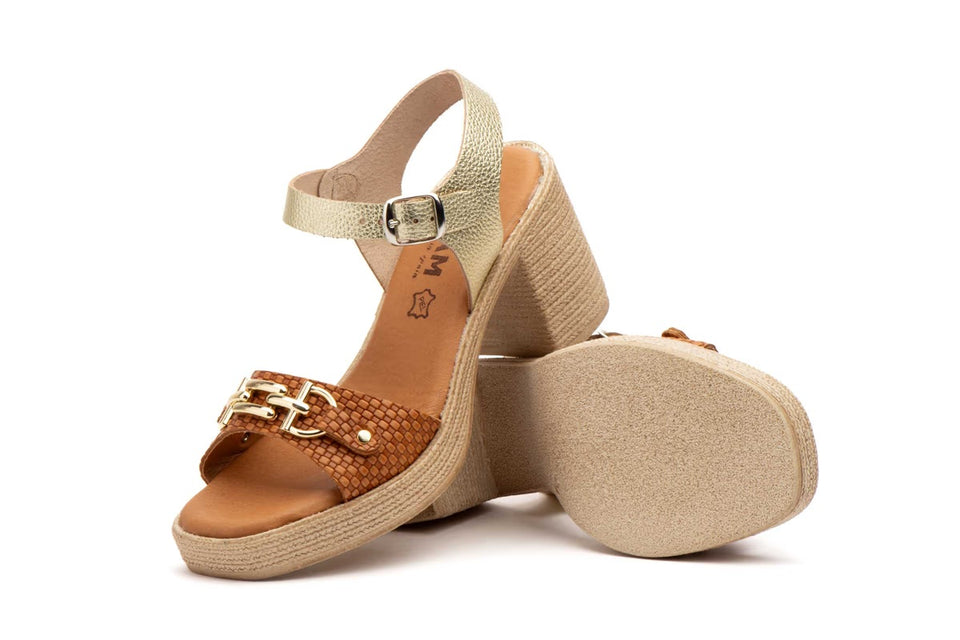 Sandalias Mujer Piel Platino Tacón Hebilla