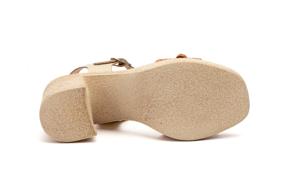 Sandalias Mujer Piel Platino Tacón Hebilla