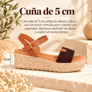 Sandalias de Mujer de Piel Marrón con Cuña de 5 cm