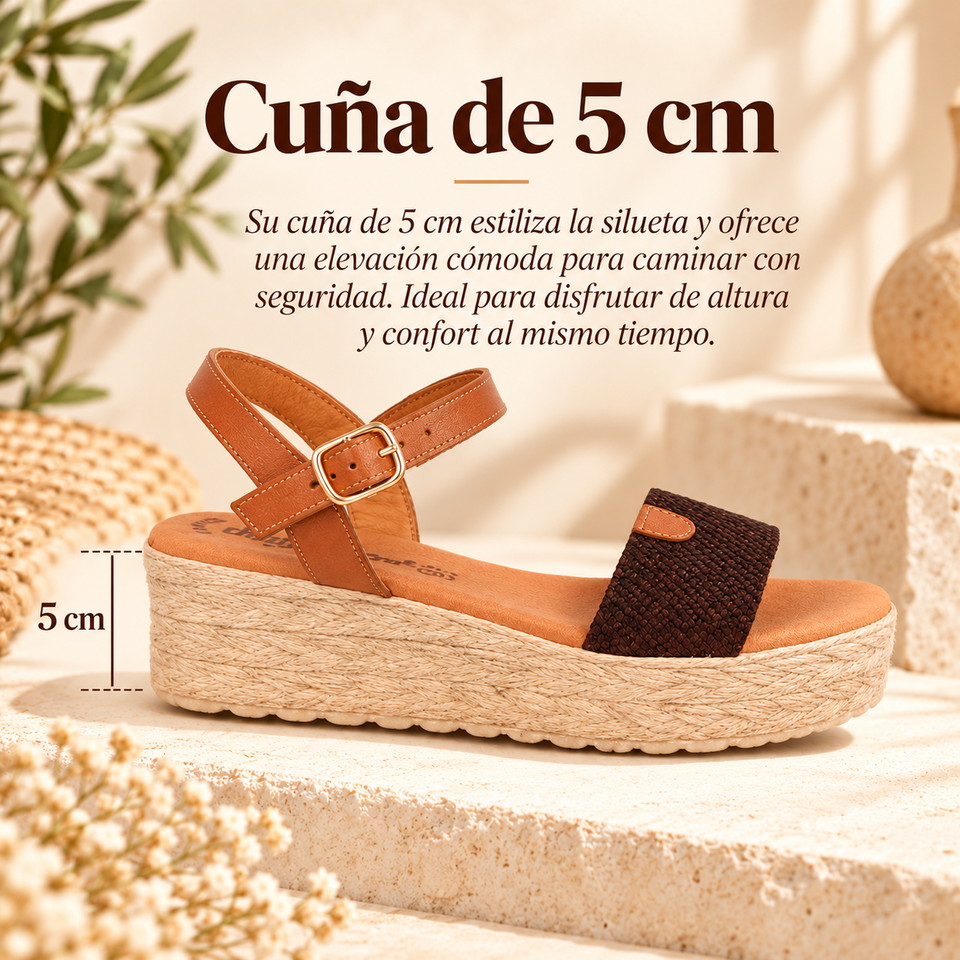 Sandalias de Mujer de Piel Marrón con Cuña de 5 cm