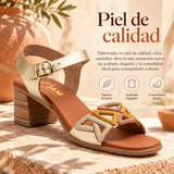 Sandalias de Mujer de Piel Platino Fantasía con Tacón y Hebilla