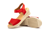 Sandalias de Mujer de Piel Rojas con Velcro y Cuña de 4,5 cm