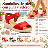 Sandalias de Mujer de Piel Rojas con Velcro y Cuña de 4,5 cm