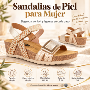 Sandalias de Mujer en Piel con Cuña de 5 cm y Plantilla de Gel