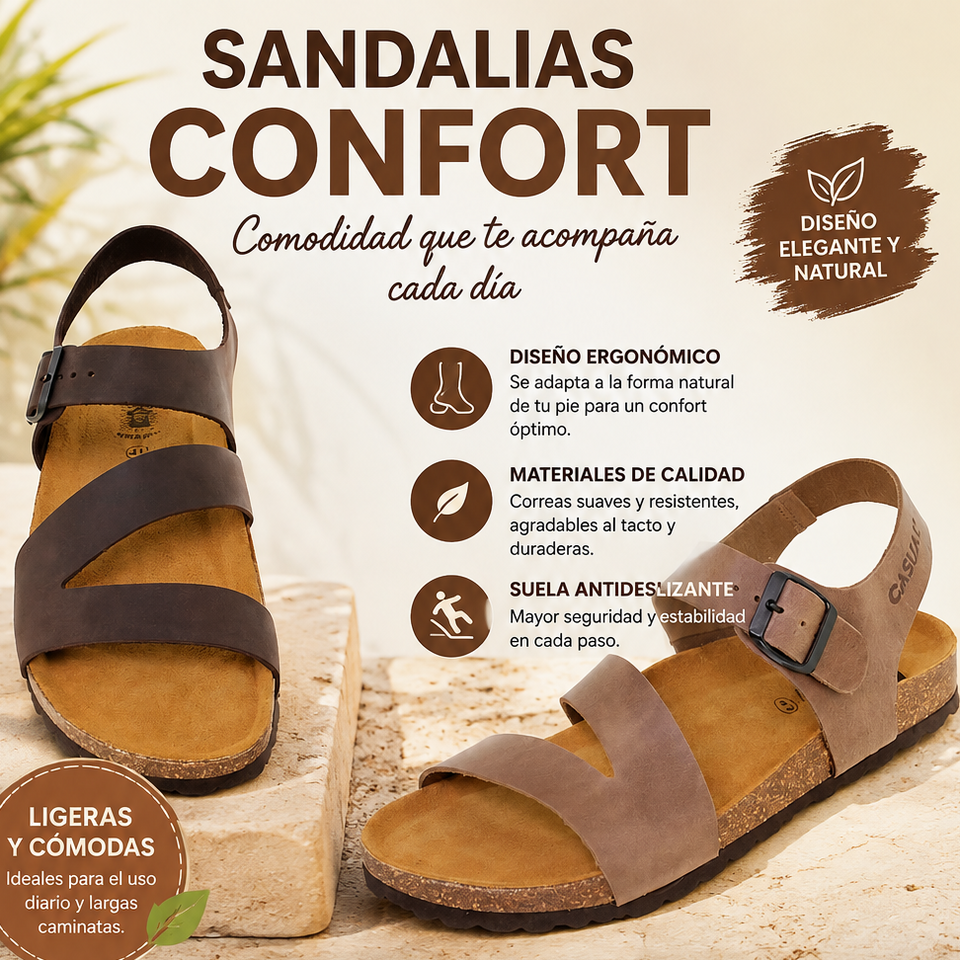 Sandalias de cuero para hombre con plantilla acolchada y cuña de 2,5 cm