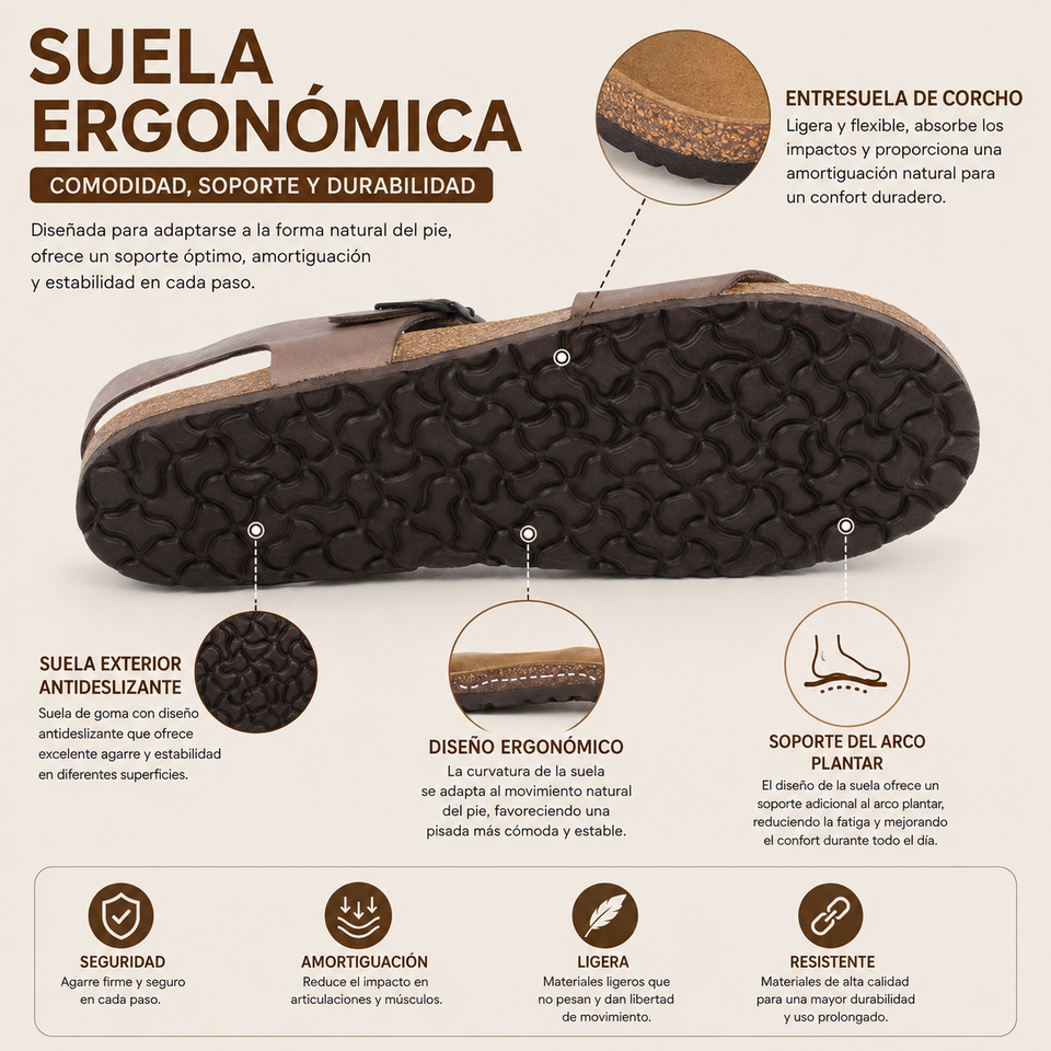 Sandalias de cuero para hombre con plantilla acolchada y cuña de 2,5 cm