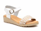 Sandalias de Mujer Blancas de Piel y Yute con Hebilla y Cuña de Gel