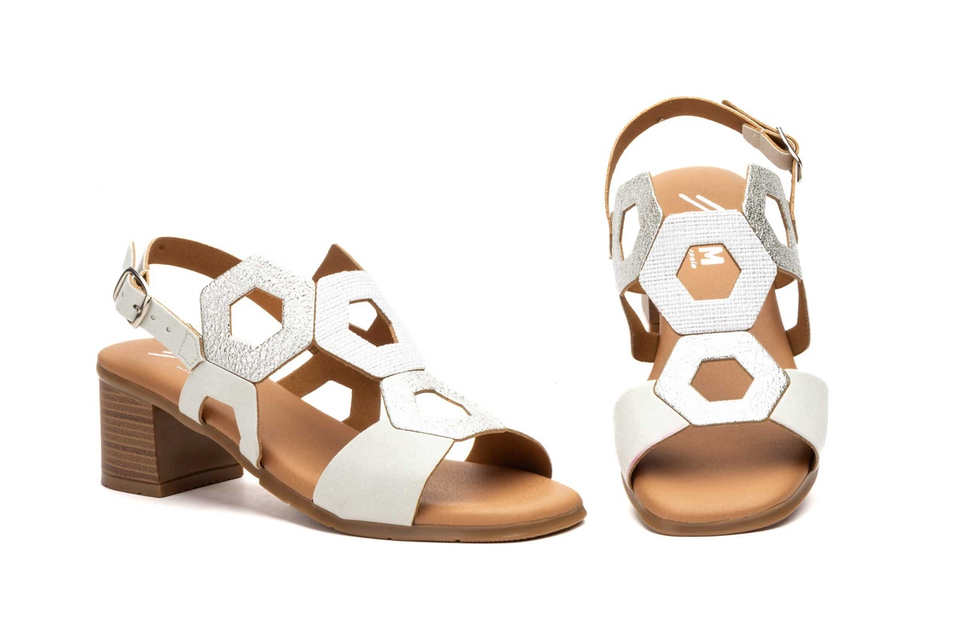 Sandalias de Mujer Plata con Tacón Efecto Madera y Plantilla de Gel