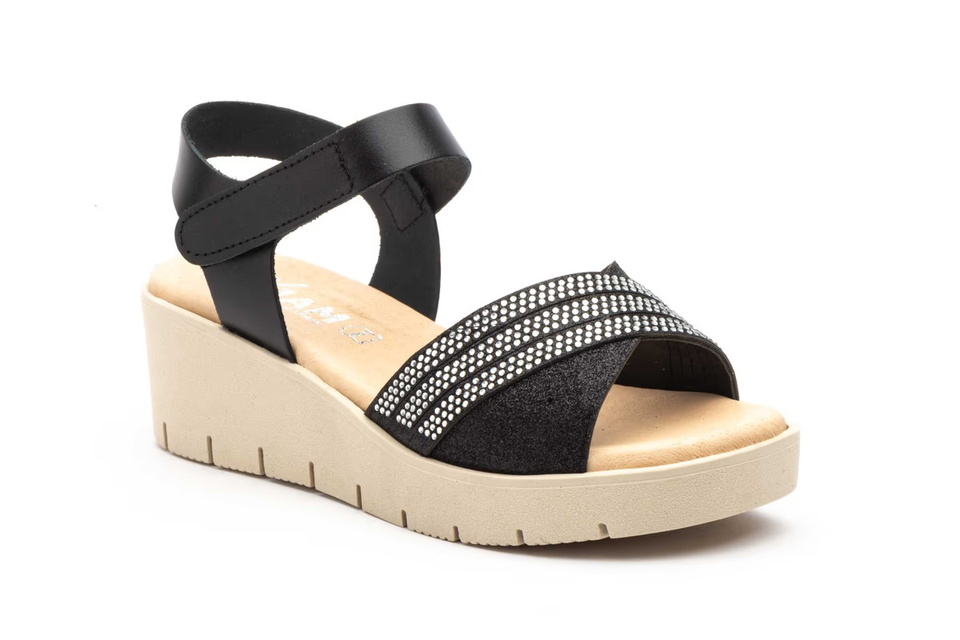 Sandalias de Mujer de Piel Negro y Plata