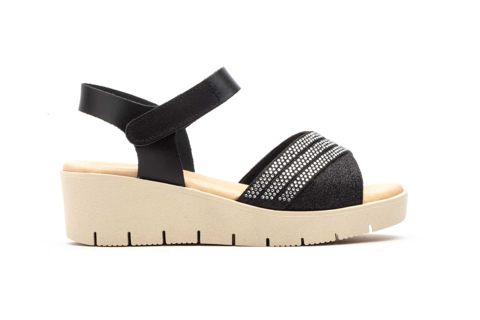 Sandalias de Mujer de Piel Negro y Plata