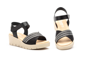 Sandalias de Mujer de Piel Negro y Plata