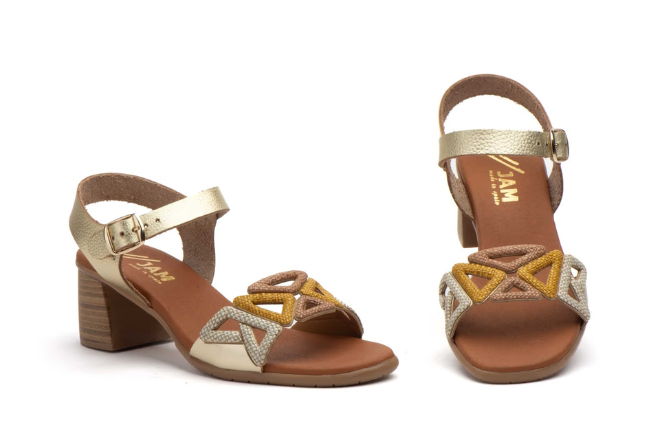 Sandalias de Mujer de Piel Platino Fantasía con Tacón y Hebilla