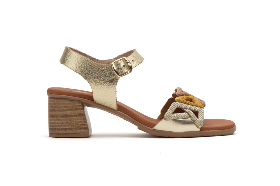 Sandalias de Mujer de Piel Platino Fantasía con Tacón y Hebilla