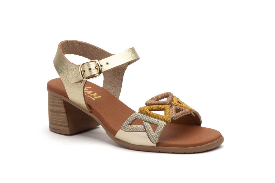 Sandalias de Mujer de Piel Platino Fantasía con Tacón y Hebilla