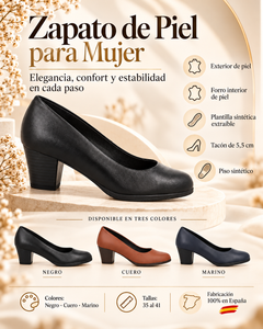 Zapatos de Piel para Mujer con Tacón Ancho de 5,5 cm y Plantilla Extraíble – Elegancia y Comodidad