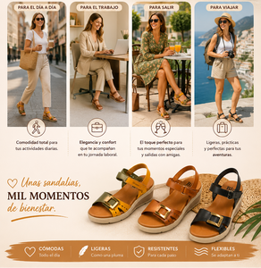 Sandalia de cuero cómoda con correa ajustable para mujer