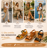 Sandalia de cuero cómoda con correa ajustable para mujer