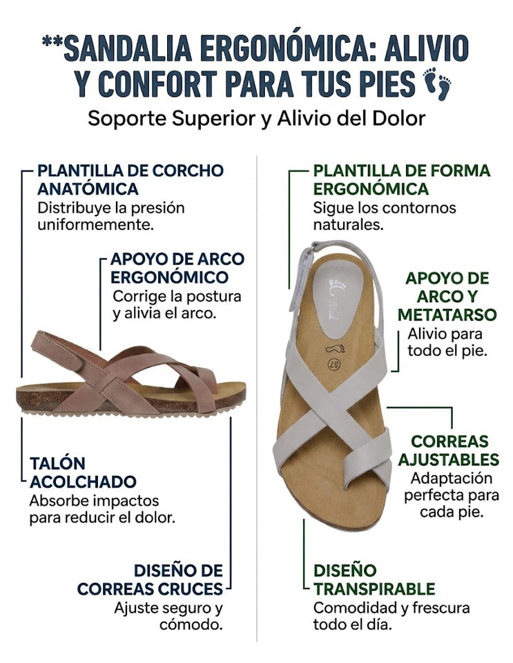 Sandalia de Piel para Mujer con Cuña Baja de 2,5 cm y Plantilla Acolchada