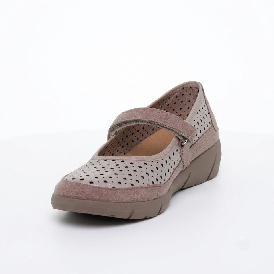 Zapatos de cuña de textil para mujer – Blanco y topo