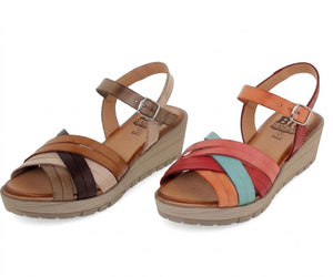 Sandalias de cuña de piel multicolor para mujer – Tacón de 4,5 cm