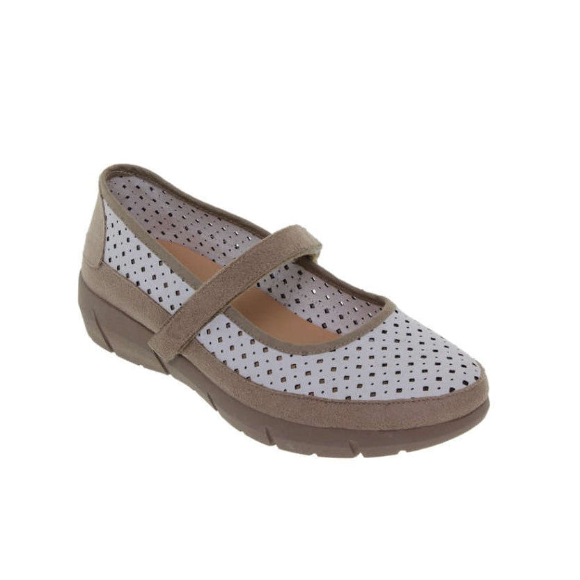 Zapatos de cuña de textil para mujer – Blanco y topo