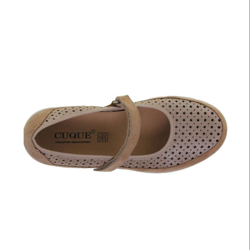 Zapatos de cuña de textil para mujer – Blanco y topo