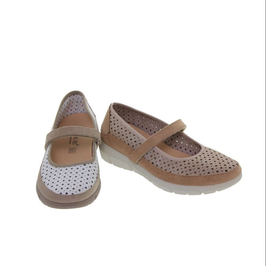 Zapatos de cuña de textil para mujer – Blanco y topo