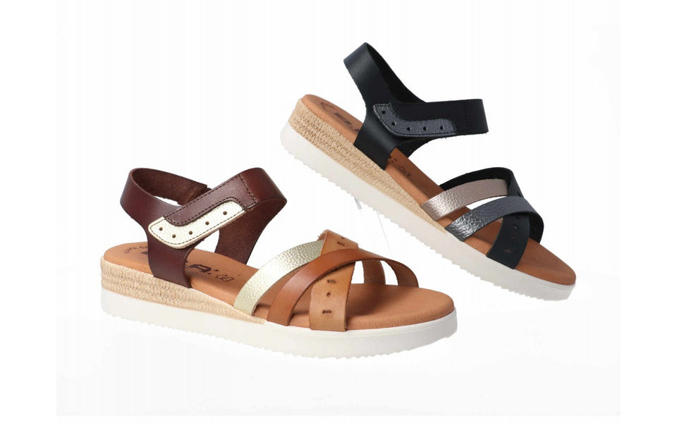 Sandalias de piel para mujer con cuña de 3,5 cm y tiras cruzadas - imagen 1