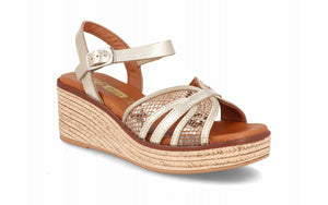Sandalias de piel con cuña de esparto y detalles brillantes – imagen 6