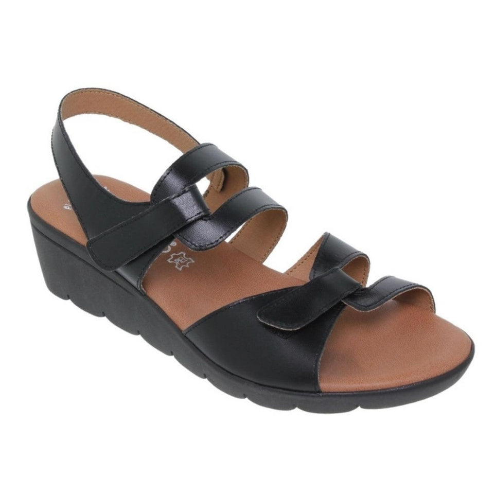 Sandalias de Cuña de Piel con Plantilla de Gel – Negro y Platino