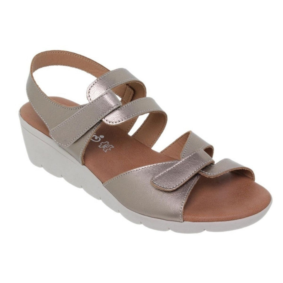 Sandalias de Cuña de Piel con Plantilla de Gel – Negro y Platino